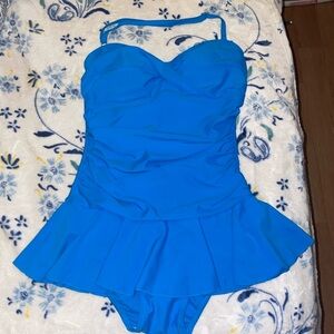 Blue Once Piece Halter Swimming Suit Dress